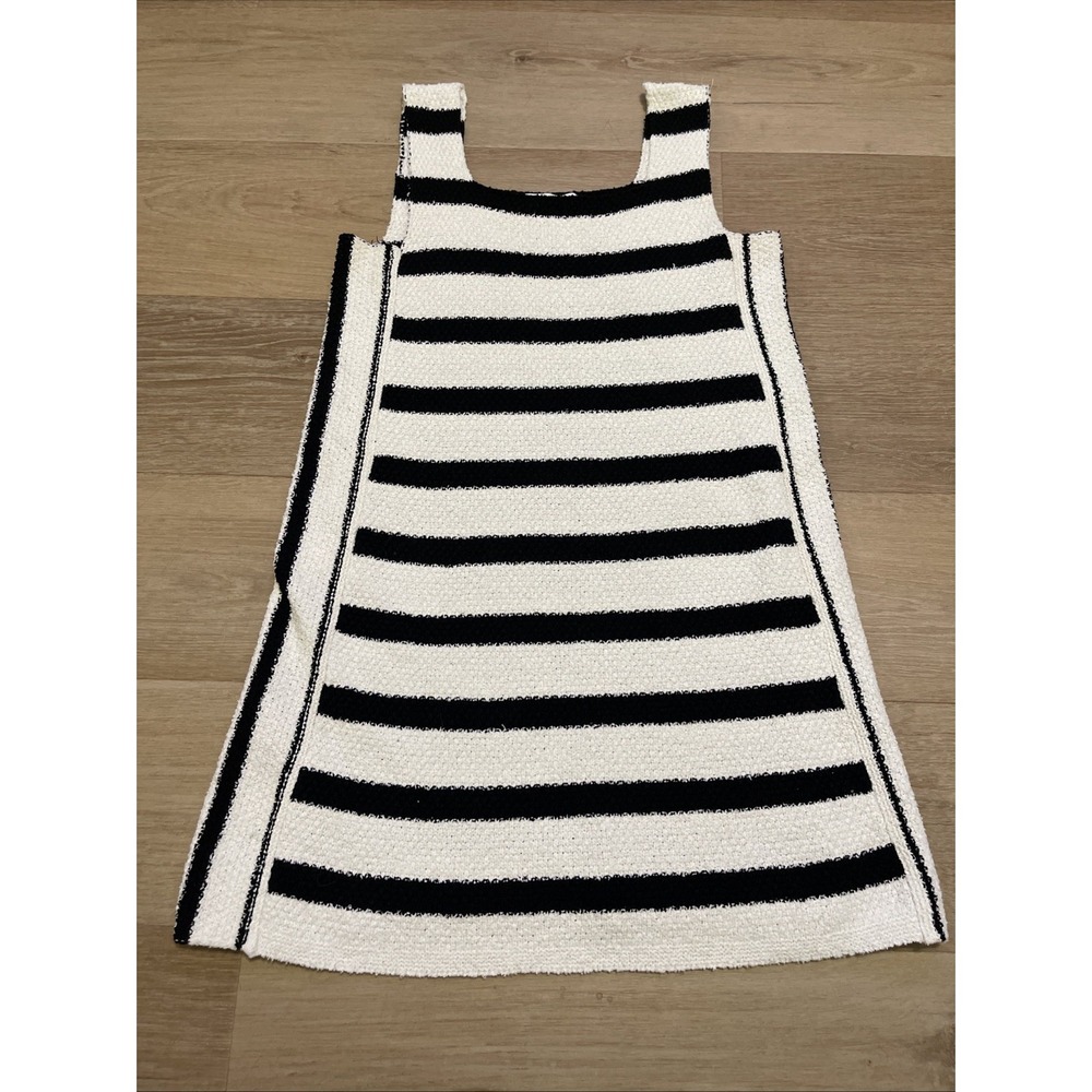 Zara Knit Mini Dress Womens S Black White‎ Cotton Blend Striped Sleeveless Chic